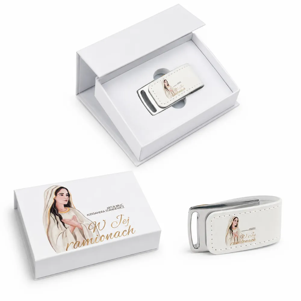 W Jej ramionach – pendrive z muzyką maryjną jako prezent religijny w eleganckim pudełku